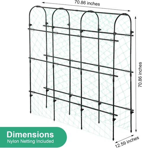 Vista 2 de Enrejado de pepino de jardín de 71 x 71 pulgadas para plantas trepadoras al aire libre, enrejado de metal grande en forma de U negro, soporte