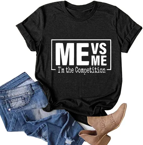 Vista 2 de Camisas motivacionales para mujer camisetas divertidas de manga corta con refranes inspiradores ME VS ME y ME para adolescentes y niñas