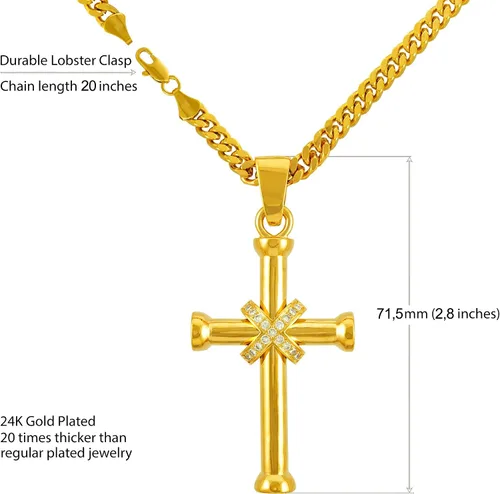 Vista 3 de LIFETIME JEWELRY Collares de cruz de circonita grande para hombres y mujeres chapado en oro real de 24 quilates