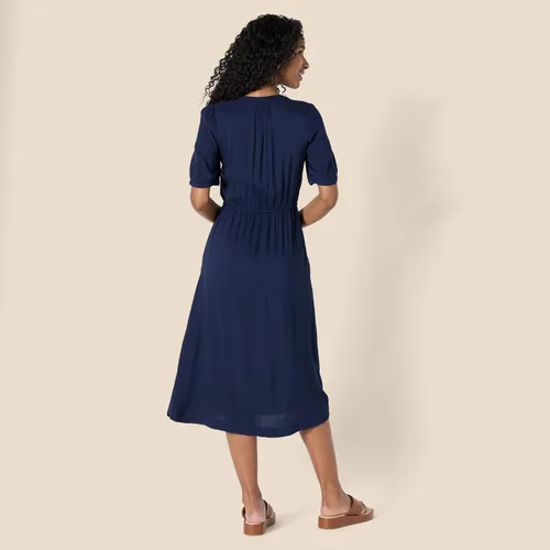 Vista 3 de Tienda Essentials Womens Fit and Flare Half-Sleeve Waisted Midi A-Line Dress with Pockets