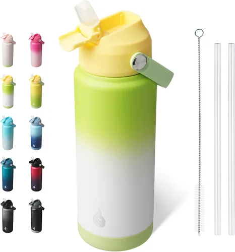 Vista 21 de BJPKPK - Botella de agua aislada con tapa de popote, 532 ml Botellas termo con boquilla suave, asa flexible y base antideslizante, libre de BPA, a