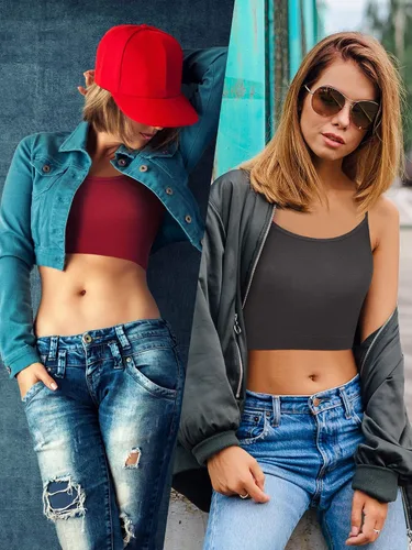 Vista 4 de 8 piezas Crop Cami Top para las mujeres correa de espagueti sin mangas camiseta Racerback Tops para deportes Yoga Día de San Valentín