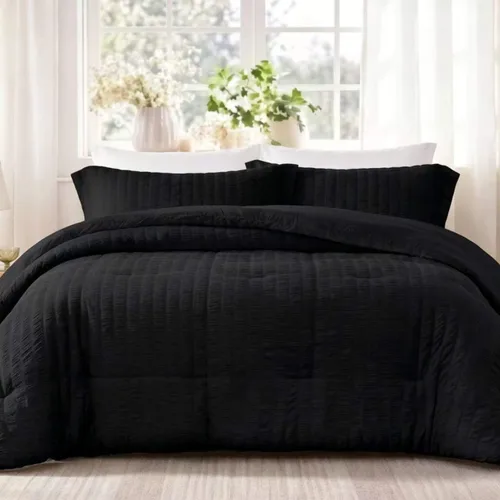 Vista 18 de Quataly - Juego de edredón Seersucker tamaño Twin/Twin XL en color blanco; juego de cama de 2 piezas que incluye 1 edredón suave y esponjoso y 1
