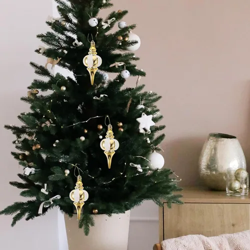 Vista 3 de Amosfun Adornos colgantes para árbol de Navidad, 4 piezas de colgantes de calabaza pintados, decoraciones de Navidad para árbol, mesa, chimenea