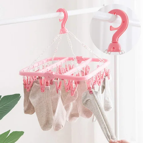 Vista 4 de Clip and Drip Hanger Percha de ropa Tendedero de secado 32 clips (rosa)