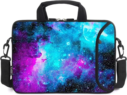 Vista 4 de Funda para laptop de 15.6 pulgadas, estuche para chromebook, correa de hombro ajustable con asa, bolsillo para accesorios (Galaxias azules)