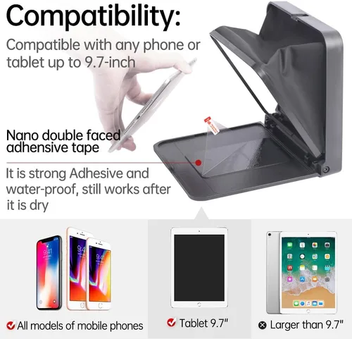Vista 3 de LENSGO Teleprompter portátil para iPad Tablet Smartphone Cámara DSLR de 7.9 pulgadas, APP compatible con sistema iOS y Android para enseñanza
