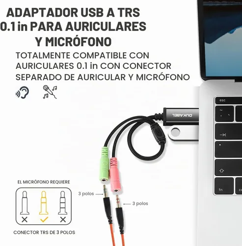 Vista 5 de DUKABEL Adaptador de audio USB con conector de 0.1 in Adaptador de sonido USB externo - 30CM