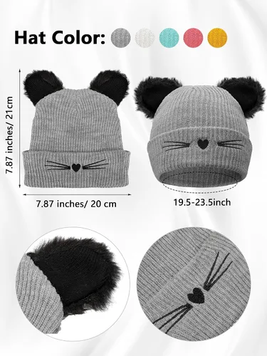 Vista 2 de Liitrsh Juego de 10 bonitos calcetines de gato y orejas de gato, gorro de punto para amantes de los gatos, niñas, mujeres, familia, Navidad, patas