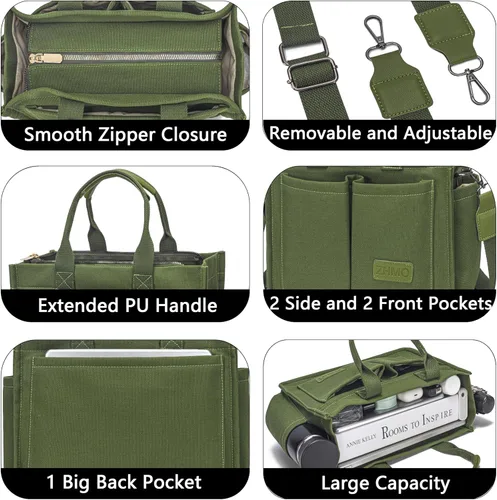 Vista 4 de Bolso de mano para mujer con compartimentos, bolso grande de lona para mujer, bolso cruzado de trabajo, portátil, bolsa de libros, bolsos de hombro