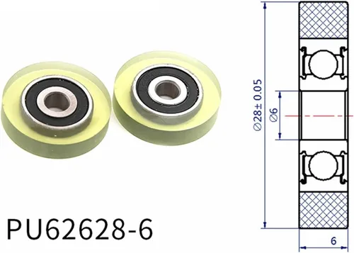 Vista 2 de SSIMOO Diameter 28mm, PU Polyurethane Bearing,Rubber Coated Soft Pulley/Roller, Width 6mm Kindly