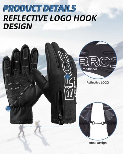Vista 5 de ROCKBROS Guantes de ciclismo de invierno para hombres y mujeres, resistentes al agua, guantes de pantalla táctil, absorbentes de golpes, guantes