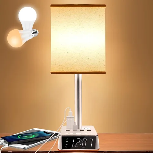 Vista 9 de Yostyle Lámpara de escritorio LED con 4 puertos de carga USB y 2 salidas de CA, estación de tira de alimentación con cable de extensión de 5 pies