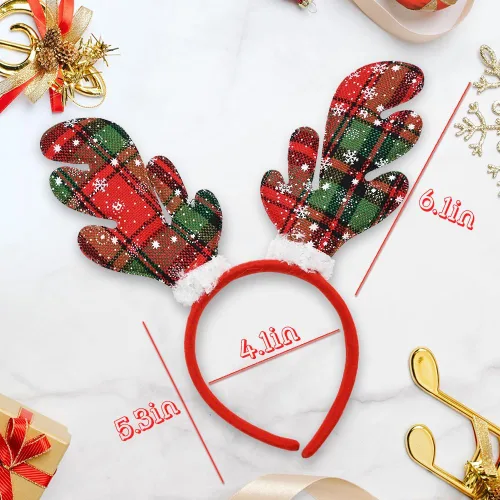 Vista 4 de DINESIL Paquete de 12 diademas de Navidad, lindos toppers de Navidad, árbol de Navidad, reno, muñeco de nieve, para mujeres, hombres, niños, cabina