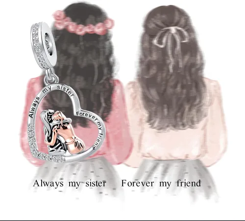 Vista 6 de Always My Sister Forever My Friend - Dije de corazón con circonita cúbica para pulsera Pandroa