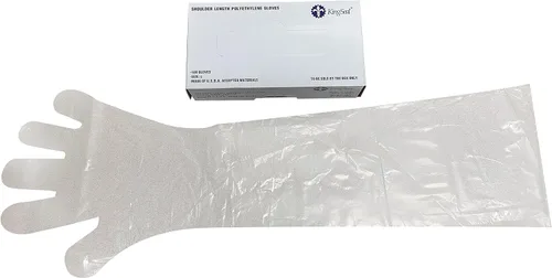 Vista 2 de 100 guantes de plástico desechables largos para limpieza, guantes de plástico duraderos hasta el codo, guantes protectores de manga larga