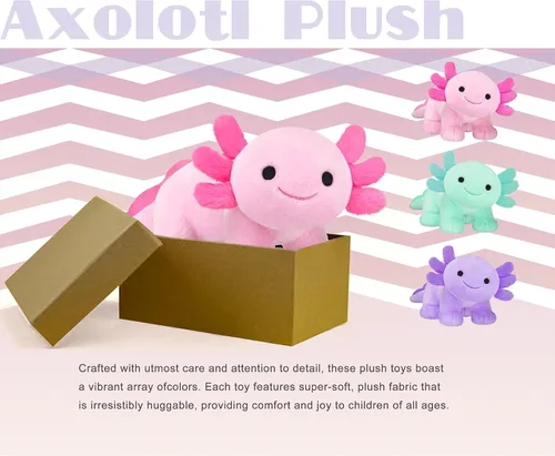 Vista 5 de Axolotl de peluche, animal de peluche suave y lindo de Axolotl, muñecas de peluche Kawaii para niños, regalo para niñas y niños (Rosa-B)