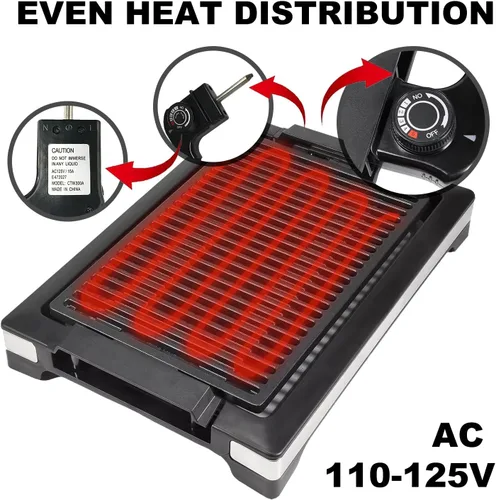 Vista 6 de Parrilla eléctrica portátil sin humo, 5 niveles de temperatura ajustable y asas de tacto frío, parrilla de barbacoa de 1600 W, tamaño medio