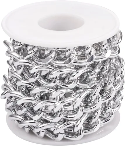 Vista 21 de FASHEWELRY Cadena de eslabones de aluminio de 16.4 pies sin soldar, rollo de cadenas de eslabones dorados con carrete para hacer collares, joyas