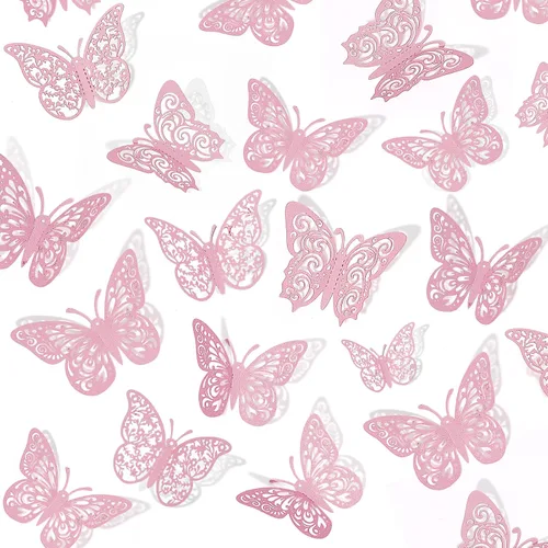 Vista 12 de 72 decoraciones de mariposa negra, 3 tamaños, 3 estilos, decoración de pared 3D para fiestas, cumpleaños y manualidades Butterfly Party