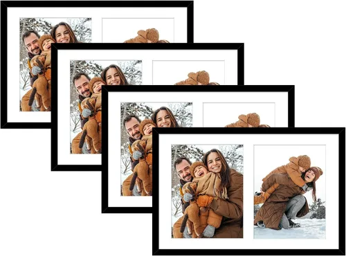 Vista 10 de Golden State Art, marco de collage de madera negra de 12 x 19 con paspartú blanco - Muestra dos fotos de 8 x 10 - Vidrio real, colgador de dientes
