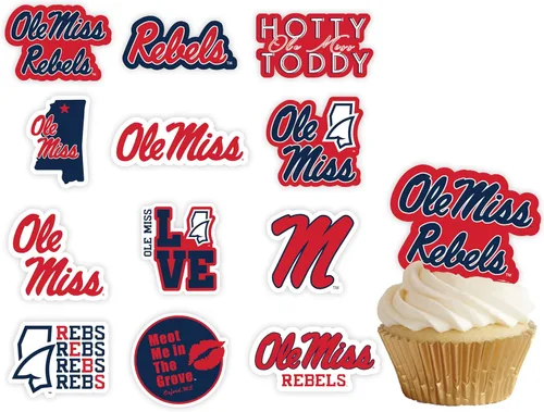 Vista 30 de Decoraciones para cupcakes de la Universidad de Alabama, suministros para fiestas de fútbol americano, cumpleaños, graduación (24 piezas)