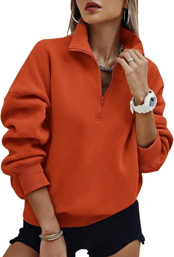 Vista 10 de PRETTYGARDEN Sudaderas de gran tamaño con media cremallera para mujer, sudaderas con capucha de forro polar 2025 de manga larga a la moda, tops