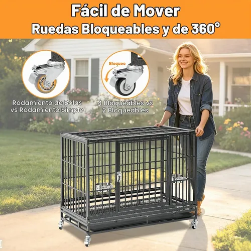 Vista 4 de Homey Pet Jaula apilable resistente de 37 pulgadas con ruedas para perros