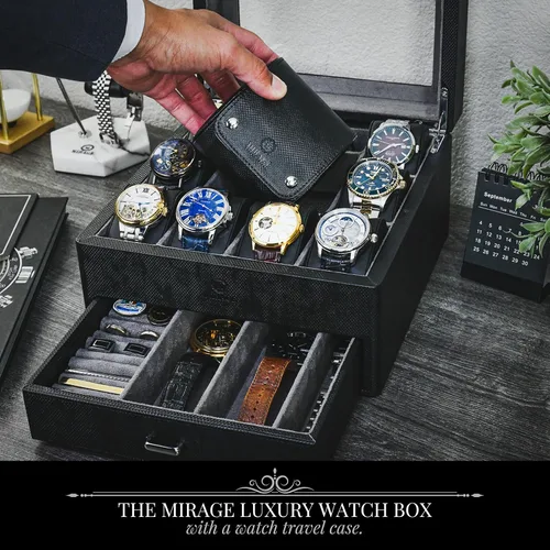 Vista 3 de Organizador de caja de reloj con estuche de viaje y almacenamiento formal de accesorios