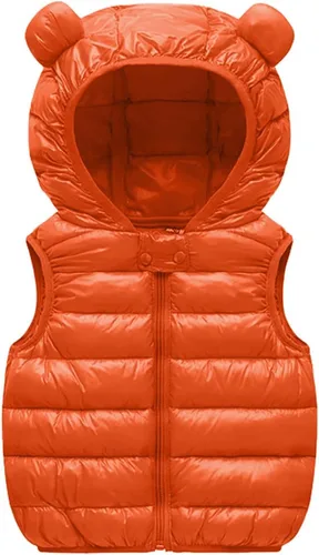 Vista 4 de Chaleco sin mangas de invierno para bebé, con cremallera sólida, con capucha y orejas de oso, chaqueta para niños y niñas