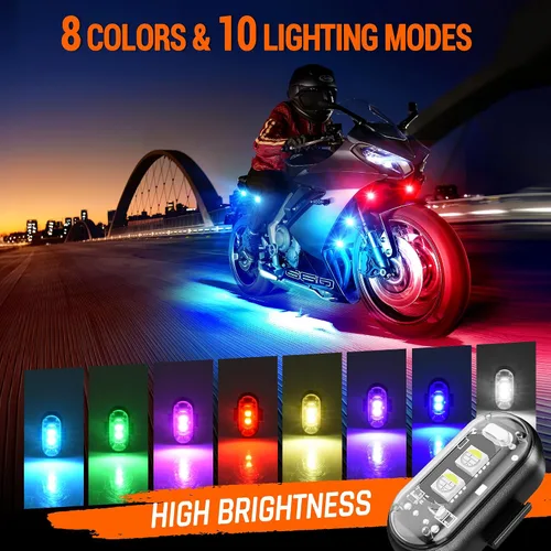 Vista 2 de Luces estroboscópicas LED inalámbricas con control remoto, 8 colores, carga USB, impermeables, anticolisión, luces de emergencia y advertencia