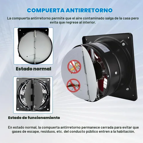 Vista 7 de iMeshbean Extractor de 12 pulgadas, ventilador de escape de pared 1226CFM para cocina, baño, ventilador extractor de metal ideal para ático, garaje
