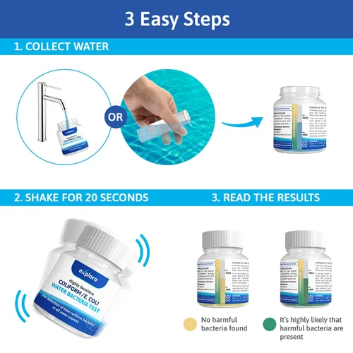 Vista 3 de Exploro® Kit de prueba de agua de bacterias, kit de prueba de agua de estanque, kit de prueba de agua de piscina, kits de prueba de agua para agua