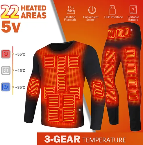 Vista 2 de Conjunto de ropa interior térmica eléctrica de invierno Ropa de motocicleta Mujeres Fleece Thermal Tops Pantalones 22 Área Esquí Calefacción Body
