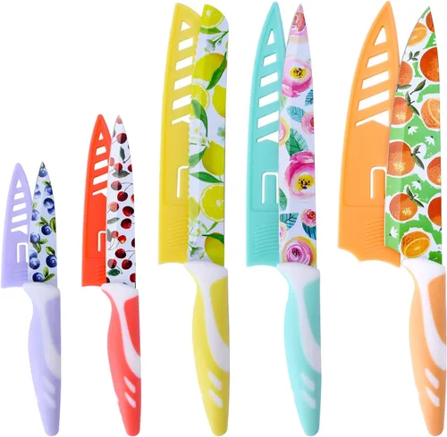 Vista 7 de UPTRUST Juego de cuchillos de cocina de acero inoxidable de 10 piezas, revestimiento antiadherente con 5 cuchillas protectoras, cuchillos de frutas