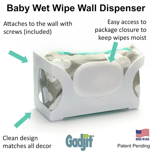 Vista 2 de Gadjit Dispensador de toallitas húmedas para bebés, montado en la pared, capacidad para hasta 84 toallitas Fácil alcance para el desorden (negro)