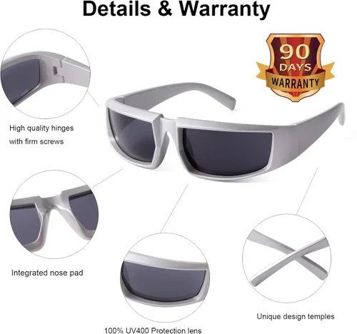 Vista 6 de JUDOO Gafas de sol deportivas envolventes plateadas futuristas cuadradas para mujeres y hombres de los años 2000 a la moda UV400