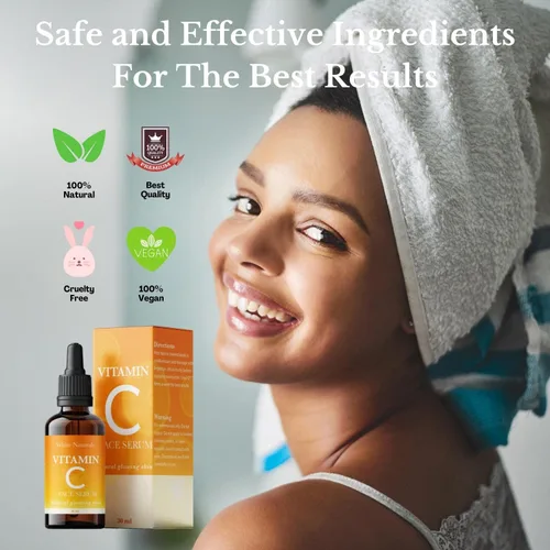 Vista 4 de Suero facial de vitamina C pura, antienvejecimiento para rostro y ojos hidratante, reduce las manchas oscuras, líneas finas, arrugas y daños