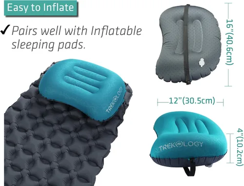 Vista 4 de TREKOLOGY ALUFT2.0 (azul claro) y almohadilla de dormir UL comprimible, compacta, cómoda, ergonómica almohada inflable, alfombrilla inflable