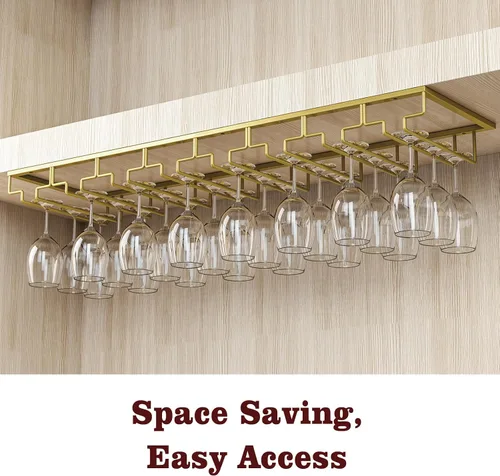 Vista 2 de Nuovoware Estante para copas de vino, soporte para copas de vino, 8 filas, color dorado profundo