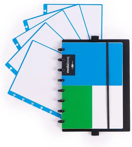 Vista 2 de Modubooq notes, block - Cuaderno inteligente modular reutilizable A5 - 40 páginas azules a rayas con tecnología duratech3 - Cuaderno con sistema