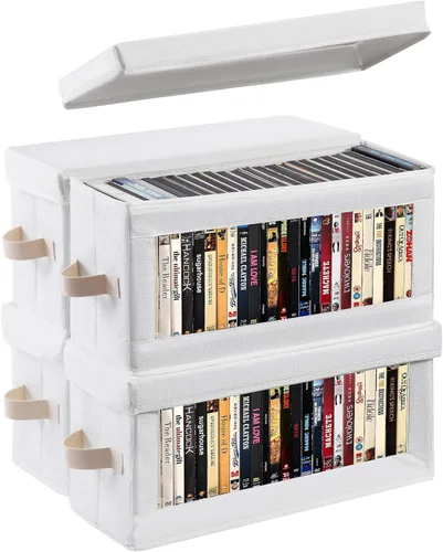 Vista 11 de Paquete de 2 cajas de almacenamiento de DVD con ventana visible, organizador de DVD a prueba de polvo con tapa y asas, capacidad para hasta 52