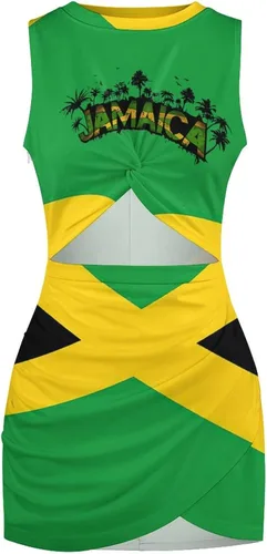 Vista 4 de Falda de cadera ajustada con bandera de Jamaica para mujer, camiseta de verano, talla L