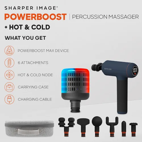 Vista 2 de Sharper Image Powerboost Max - Pistola de masaje de tejido profundo con accesorio de doble temperatura caliente y fría