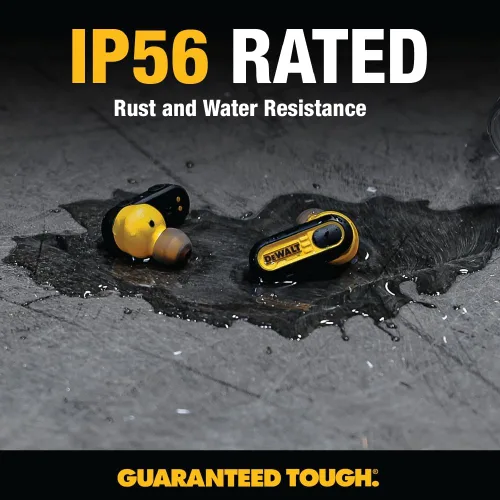 Vista 7 de DEWALT Auriculares inalámbricos con estuche de carga y funda protectora de alta resistencia, auriculares Bluetooth con batería de 30 horas, sensor
