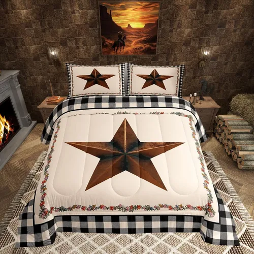 Vista 40 de Manfei Juego de edredón geométrico azteca, tamaño individual, juego de ropa de cama de cactus, vaquera occidental, decoración de habitación de niños