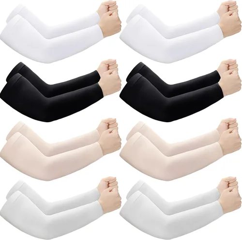 Vista 9 de Janmercy 8 pares de fundas protectoras delgadas para piel de ancianos, mangas protectoras para el brazo Beige