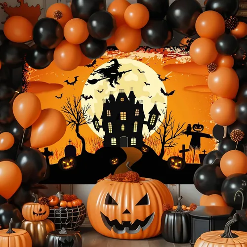 Vista 2 de Avezano Telón de fondo de Halloween Horrible Night Cementerio de Nochebuena Decoración de fiesta de Halloween para niños, pancarta de fondo