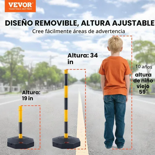 Vista 2 de VEVOR Conos de poste delineador de tráfico ajustable, paquete de 4, barrera delineadora de seguridad de tráfico con base rellenable de 8 pies