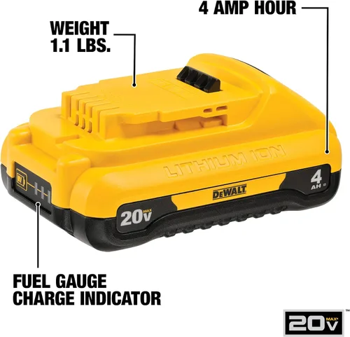 Vista 2 de DEWALT Batería MAX* de 20 V, compacta, 4.0 Ah (DCB240)